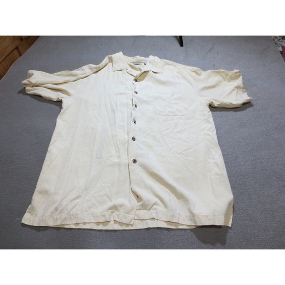 Brigata Mens Shirt Large Silk Swordfish Texture Yellow Short Sleve Pocket - Picture 1 of 8